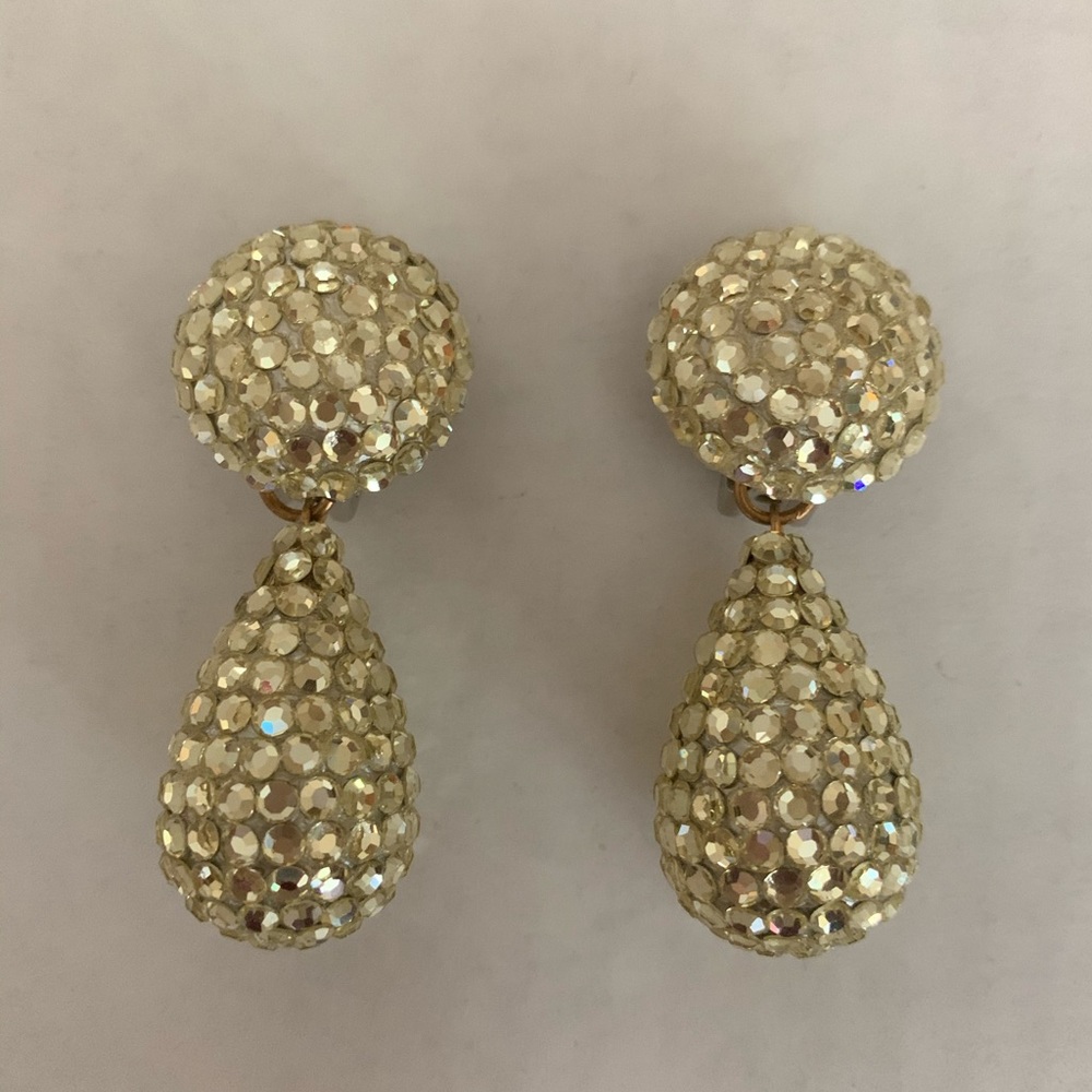 Swarovski gold crystal drop earrings w/ clip back
